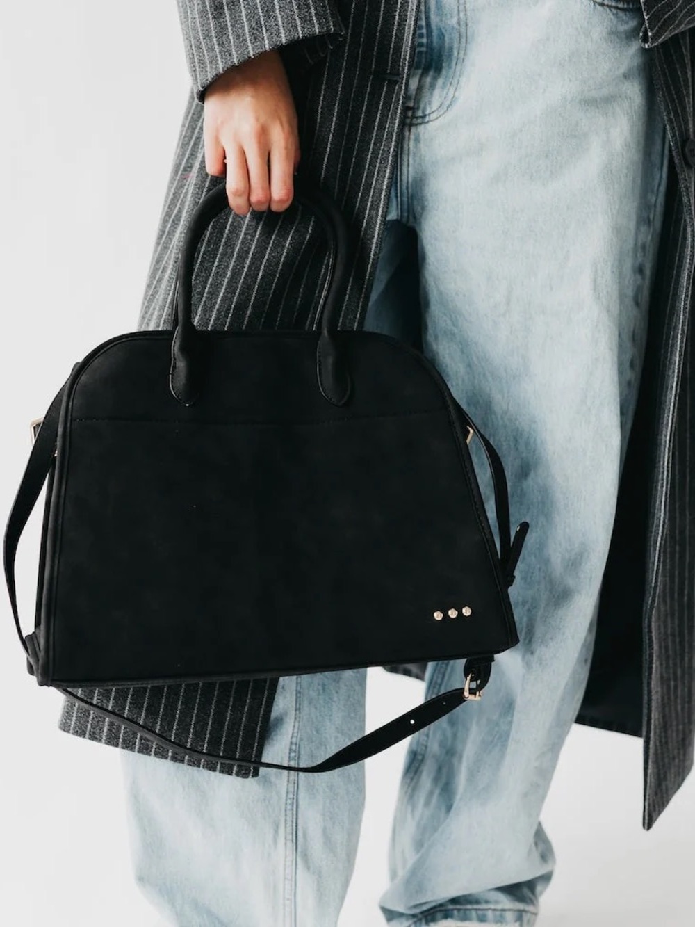 Pretty Simple Nirvana Nubuck Tote Bag Crossbody Vegan Nubuck Leather Black